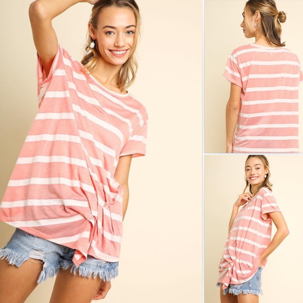 Umgee Pink and White Striped Top in Large